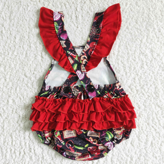B0-9 Crayfish Food Print Baby Girls Summer Bubble Romper