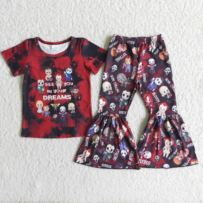 B14-1 See You In Your Dreams Top Bell Pants Girls Halloween Clothes Set