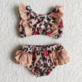 B2-3 Leopard Print Ruffle Baby Girls 2pcs  Swimsuits