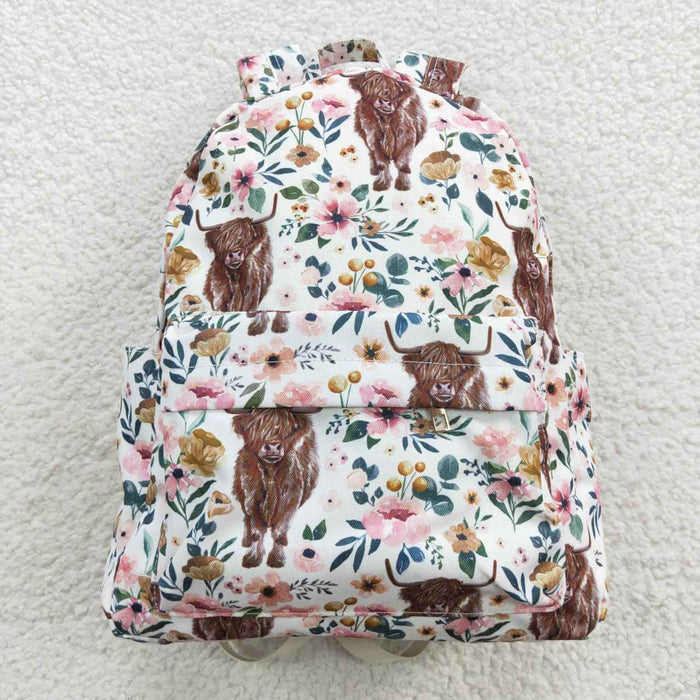 BA0007 Highland Cow Flowers Print Baby Girls Western Backpack Kids Bags