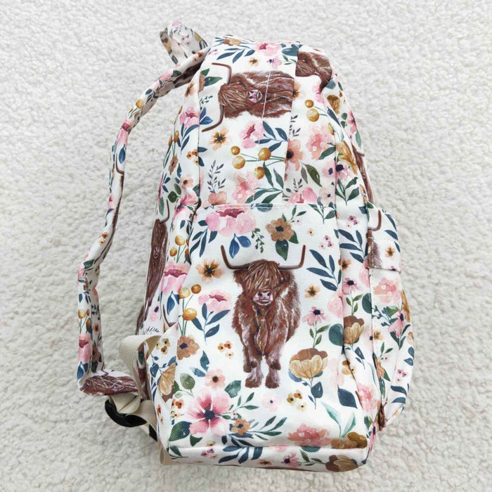 BA0007 Highland Cow Flowers Print Baby Girls Western Backpack Kids Bags