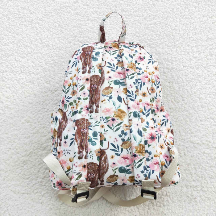 BA0007 Highland Cow Flowers Print Baby Girls Western Backpack Kids Bags