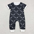 Baby black cow print western romper   SR0142