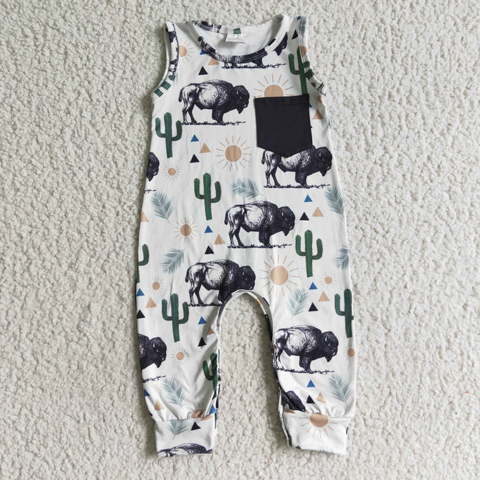 Baby boys sleeveless bull western summer romper   SR0071
