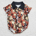 Baby boys western print buttons romper      SR0193
