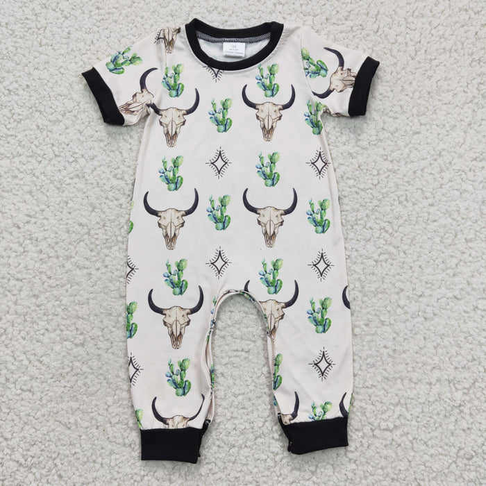 Baby cow print western romper   SR0144