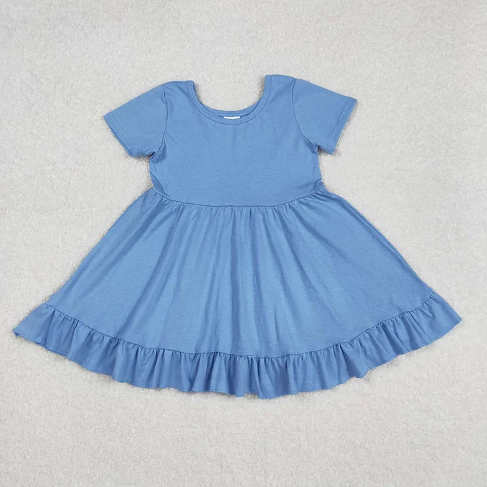 Baby Girls Blue Solid Color Short Sleeve Twirl Dress