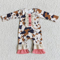 Baby girls brown cow print long sleeve romper