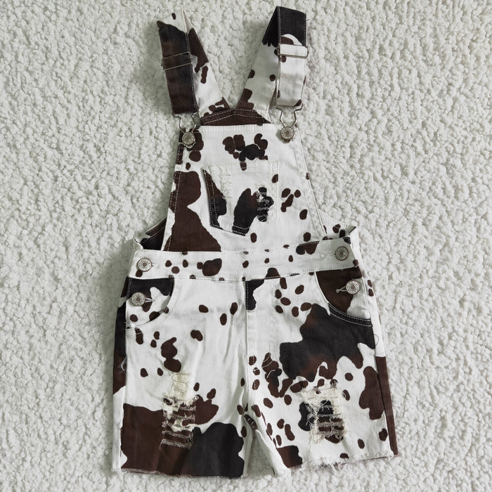 Baby girls cow print suspender denim overall shorts jumpsuit SS0019