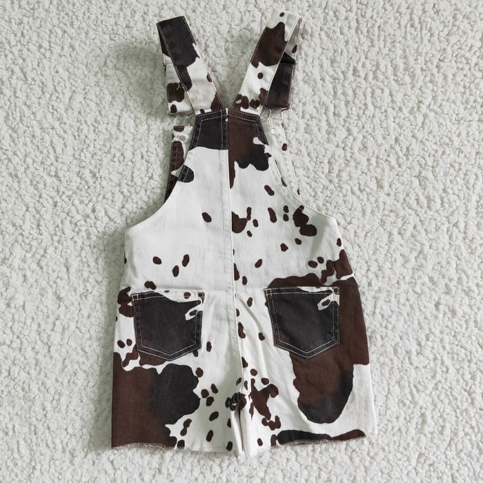 Baby girls cow print suspender denim overall shorts jumpsuit SS0019