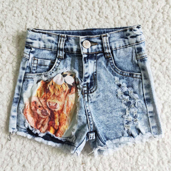 Baby Girls Highland cow denim shorts    SS0024