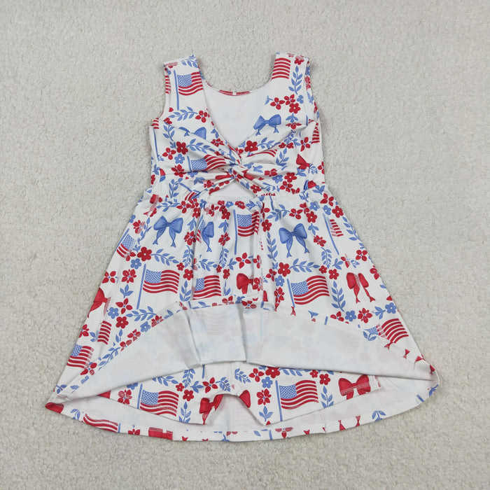 Baby Girls July 4th Red Bow Bow USA Flag Sleeveless Active Dress