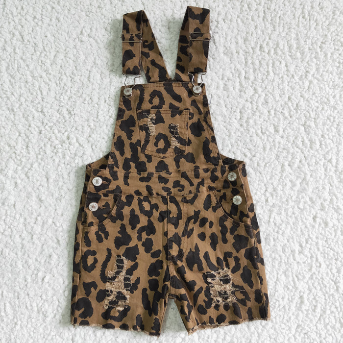 Baby girls leopard suspender denim overall shorts jumpsuit SS0018