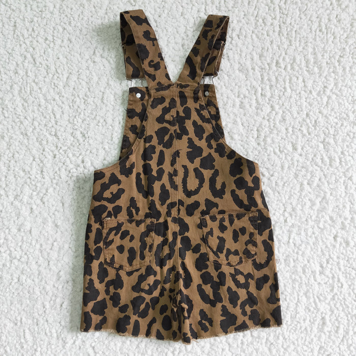 Baby girls leopard suspender denim overall shorts jumpsuit SS0018