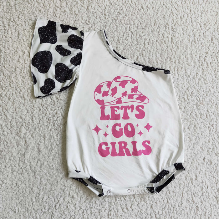 Baby Girls lets go girls one shoulder romper    SR0102