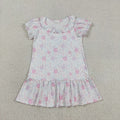 Baby Girls Pink Flowers Short Sleeve Knee Length Dress