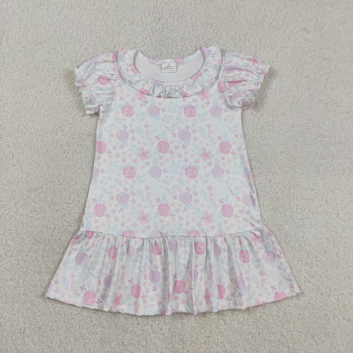 Baby Girls Pink Flowers Short Sleeve Knee Length Dress