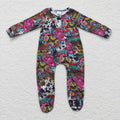 Baby girls western print footie romper  LR0247