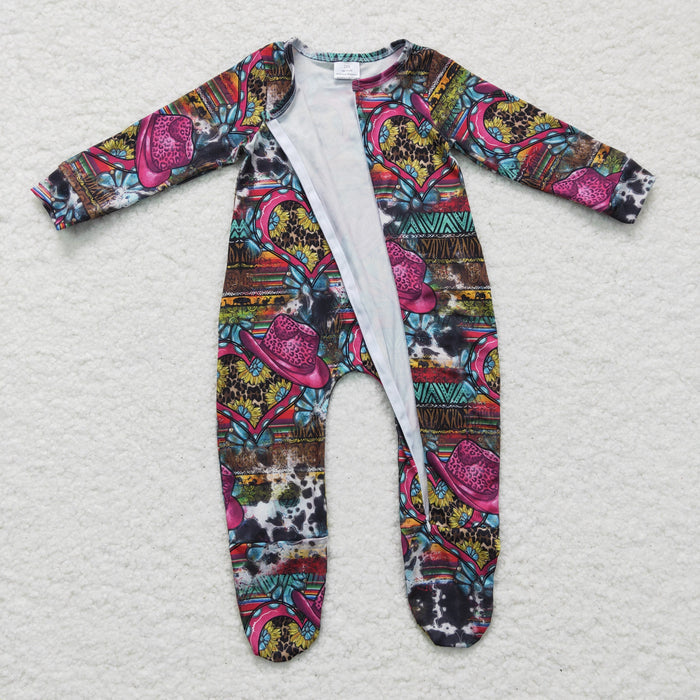 Baby girls western print footie romper  LR0247