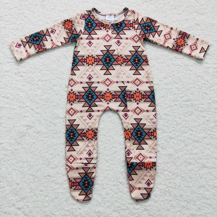 Baby western print footie romper  LR0255