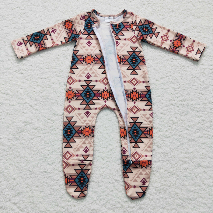 Baby western print footie romper  LR0255
