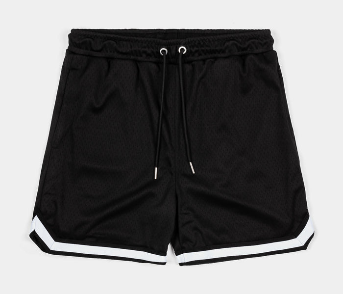 Basketball Stripe Mesh Mens Shorts (Black/White)
