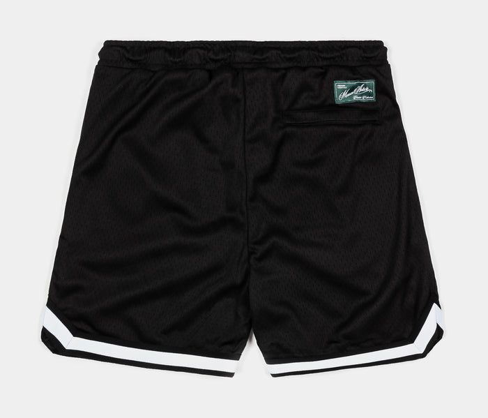 Basketball Stripe Mesh Mens Shorts (Black/White)