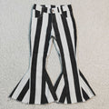 Bell bottom black stripes print jeans  P0046
