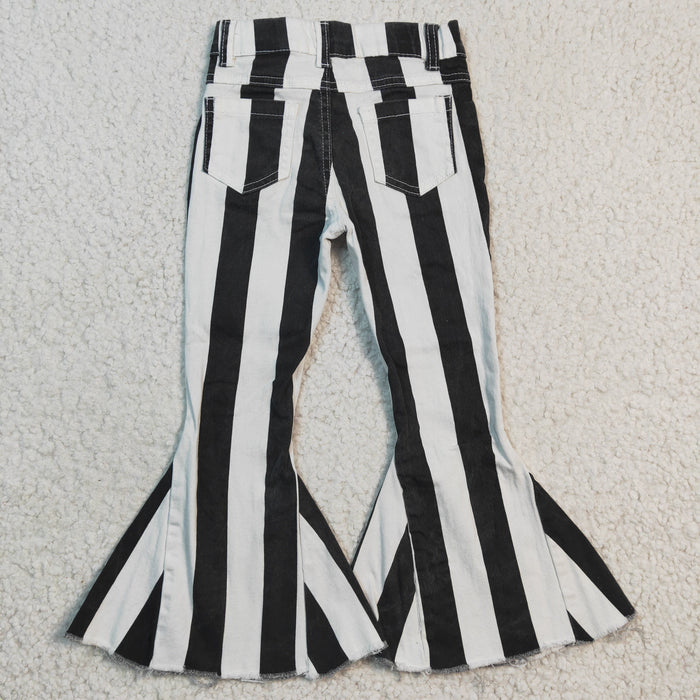 Bell bottom black stripes print jeans  P0046