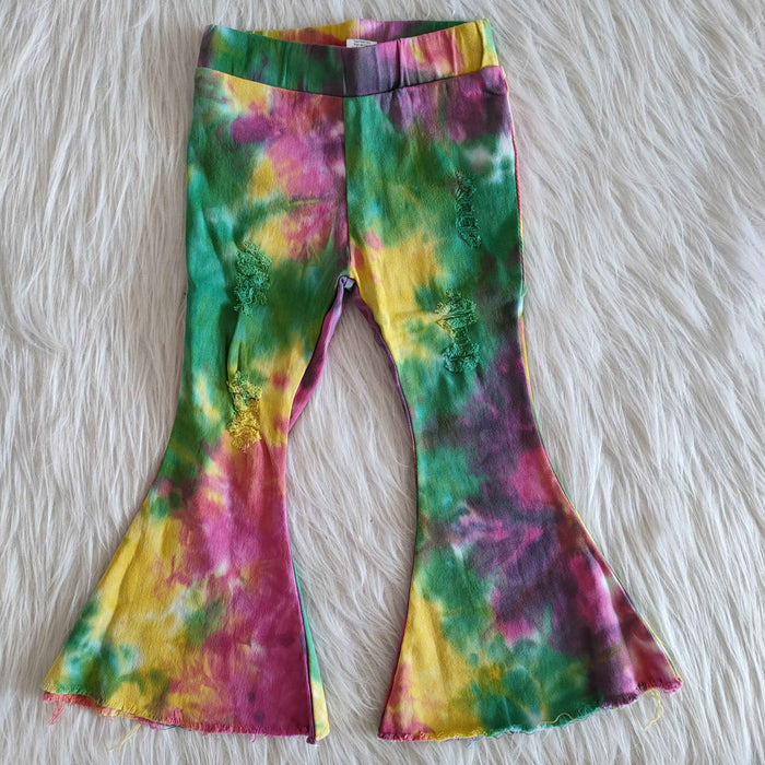 Bell bottom green tie-dye jeans       B14-9