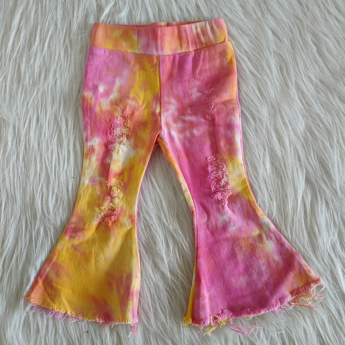 Bell bottom pink yellow tie-dye jeans     C15-36