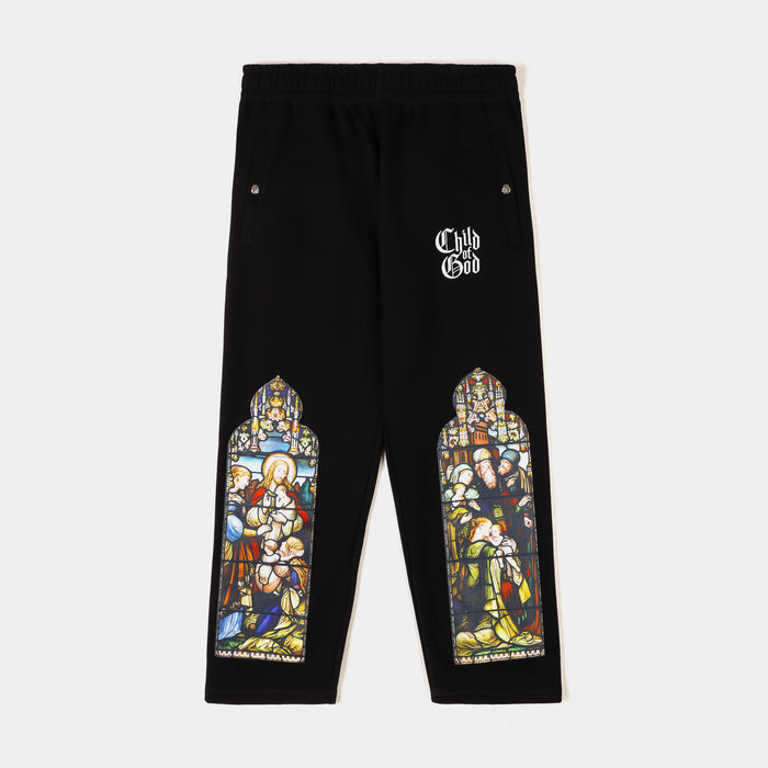 Biblical All Over Print Washed Fleece Mens Sweatpants (Black/White)