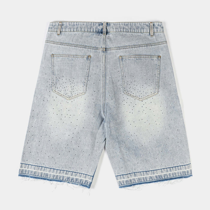 Bling Crosses Denim Mens Shorts (Blue)
