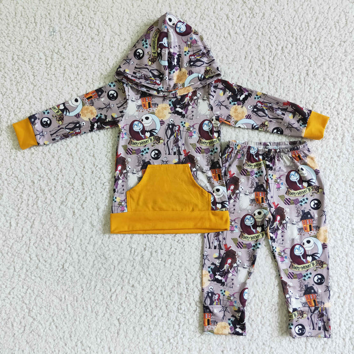 BLP0004 Nightmar* Print Hoodie Top Pants Boys Halloween Clothes Set