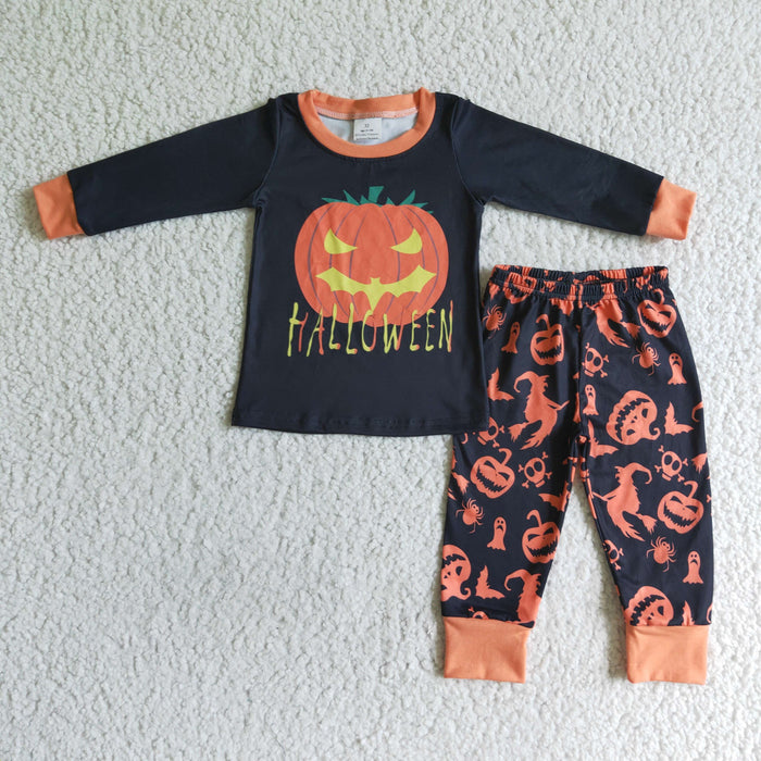 BLP0014 Pumpkin Smiling Top Pants Boys Halloween Clothes Set