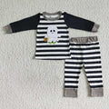 BLP0018 Ghost Embroidery Stripes Print Boys Halloween Clothes Set