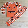 BLP0021 Pumpkin Smiling Orange Stripes Print Man Halloween Pajamas Clothes Set