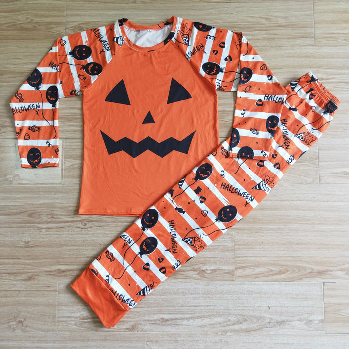 BLP0021 Pumpkin Smiling Orange Stripes Print Man Halloween Pajamas Clothes Set