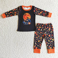 BLP0024Pumpkin Print Boys Halloween Pajamas Clothes Set