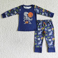 BLP0025 Dino Pumpkin Print Boys Halloween Clothes Set