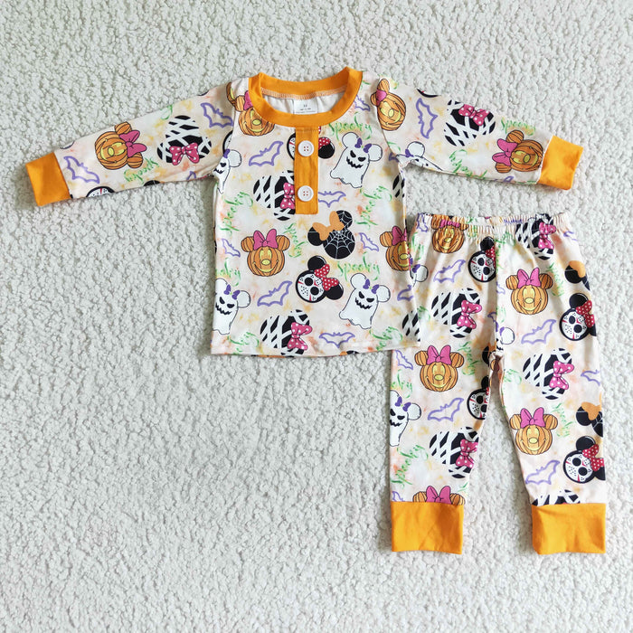 BLP0026 Cartoon Mouse Pumpkin Print Boys Halloween Pajamas Clothes Set