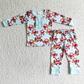 BLP0027 Santa Blue Print Girls Christmas Pajamas Clothes Set