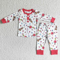 BLP0028 Green Frog Candy Cane Print Boys Christmas Clothes Set