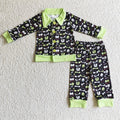 BLP0032 Eyes Smiling Print Boys Halloween Buttons Pajamas Clothes Set