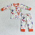 BLP0046 Cartoon Mouse Witch BOO Print Kids Halloween Pajamas Clothes Set