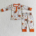 BLP0048 Ghost Pumpkin Candy Flowers Print Girls Halloween Pajamas Clothes Set