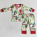BLP0052 Green Frog Tree Gift Print Boys Christmas Pajamas Clothes Set
