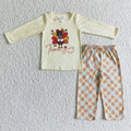 BLP0068 Turkey Yellow Top Plaid Pants Boys Thanksgiving Clothes Set
