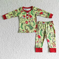 BLP0073 Green Frog Print Boys Christmas Pajamas Clothes Set