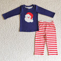 BLP0091 Santa Navy Top Red Stripes Pants Boys Christmas Clothes Set